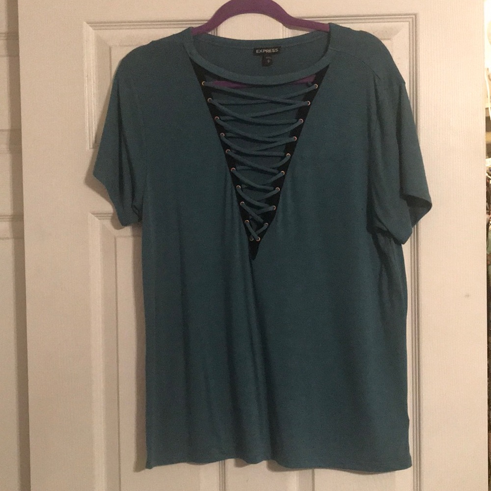 Teal Express Deep V Tee